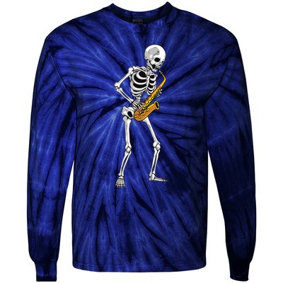 Funny Saxophone Skeleton For Men Women Saxophone Player Sax Tie-Dye Long Sleeve Shirt