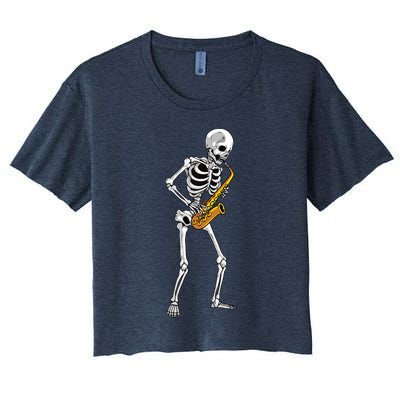 Funny Saxophone Skeleton For Men Women Saxophone Player Sax Crop Top