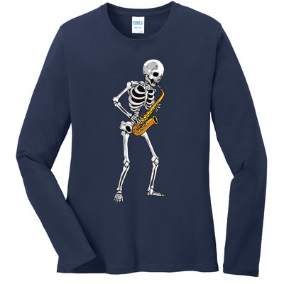 Funny Saxophone Skeleton For Men Women Saxophone Player Sax Ladies Long Sleeve Shirt