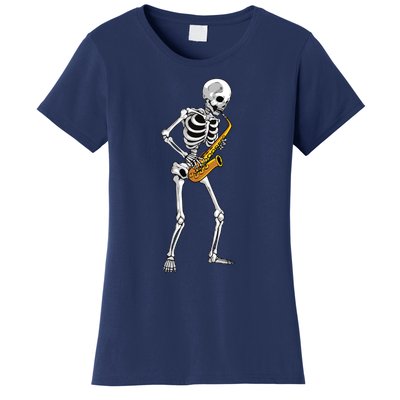 Funny Saxophone Skeleton For Men Women Saxophone Player Sax Women's T-Shirt