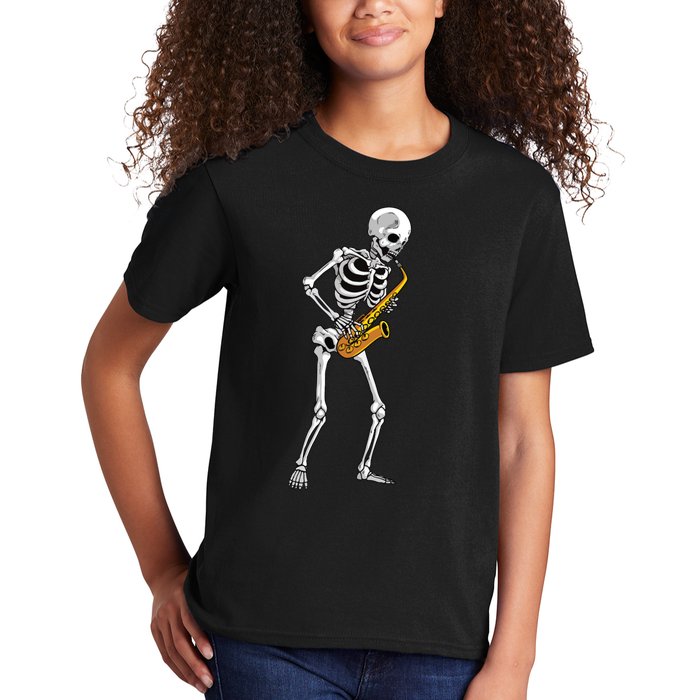Funny Saxophone Skeleton For Men Women Saxophone Player Sax Kids T-Shirt