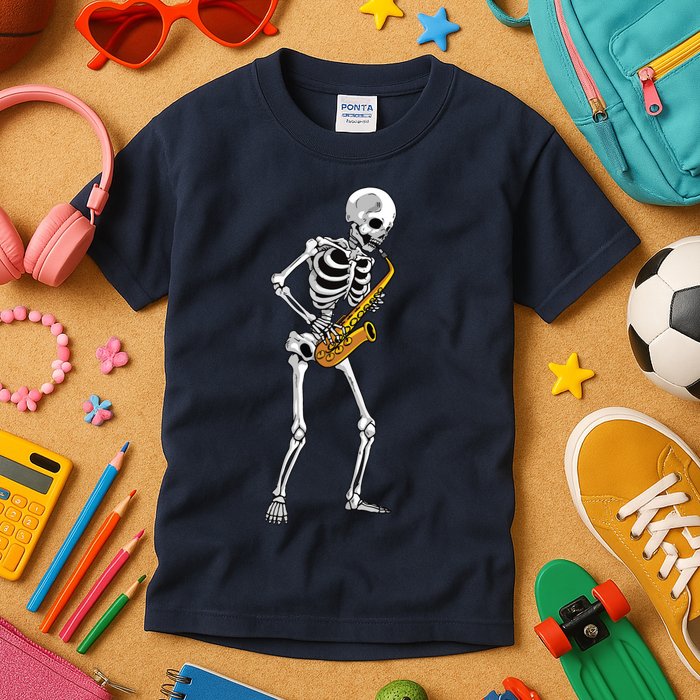 Funny Saxophone Skeleton For Men Women Saxophone Player Sax Kids T-Shirt