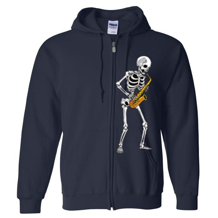 Funny Saxophone Skeleton For Men Women Saxophone Player Sax Full Zip Hoodie