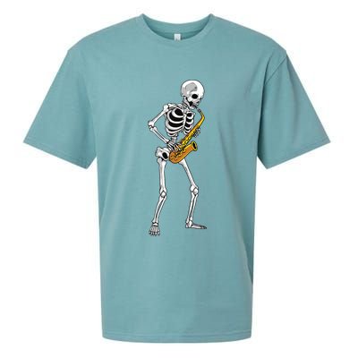 Funny Saxophone Skeleton For Men Women Saxophone Player Sax Sueded Cloud Jersey T-Shirt