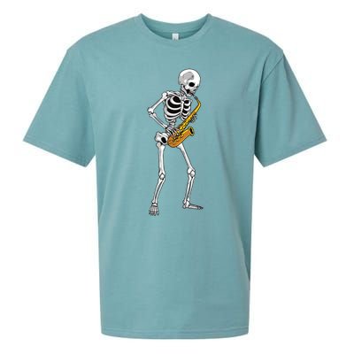 Funny Saxophone Skeleton For Men Women Saxophone Player Sax Sueded Cloud Jersey T-Shirt