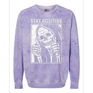 Funny Skull Stay Positive Skeleton Halloween Motivational Colorblast Crewneck Sweatshirt