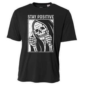 Funny Skull Stay Positive Skeleton Halloween Motivational Cooling Performance Crew T-Shirt