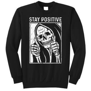 Funny Skull Stay Positive Skeleton Halloween Motivational Sweatshirt