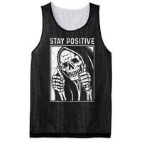 Funny Skull Stay Positive Skeleton Halloween Motivational Mesh Reversible Basketball Jersey Tank