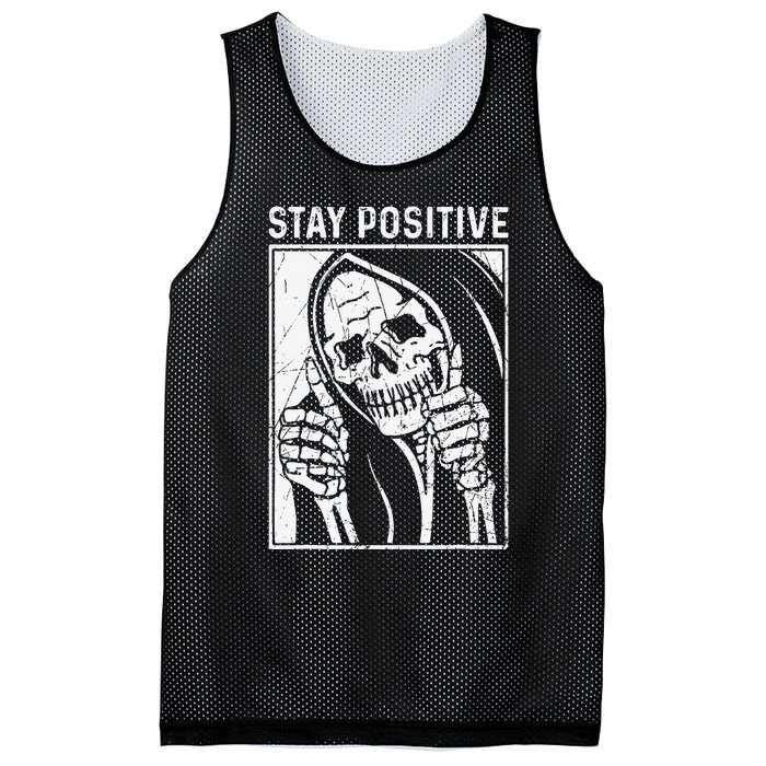 Funny Skull Stay Positive Skeleton Halloween Motivational Mesh Reversible Basketball Jersey Tank