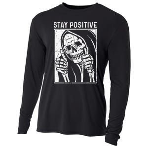 Funny Skull Stay Positive Skeleton Halloween Motivational Cooling Performance Long Sleeve Crew