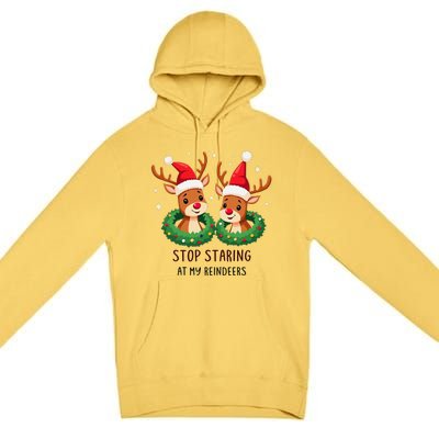 Funny Stop Staring At My Reindeers Boobs Ugly Gag Xmas Premium Pullover Hoodie