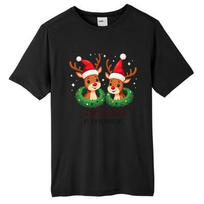 Funny Stop Staring At My Reindeers Boobs Ugly Gag Xmas Tall Fusion ChromaSoft Performance T-Shirt