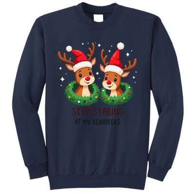 Funny Stop Staring At My Reindeers Boobs Ugly Gag Xmas Sweatshirt