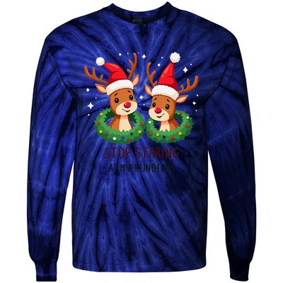 Funny Stop Staring At My Reindeers Boobs Ugly Gag Xmas Tie-Dye Long Sleeve Shirt