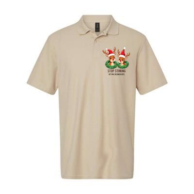 Funny Stop Staring At My Reindeers Boobs Ugly Gag Xmas Softstyle Adult Sport Polo