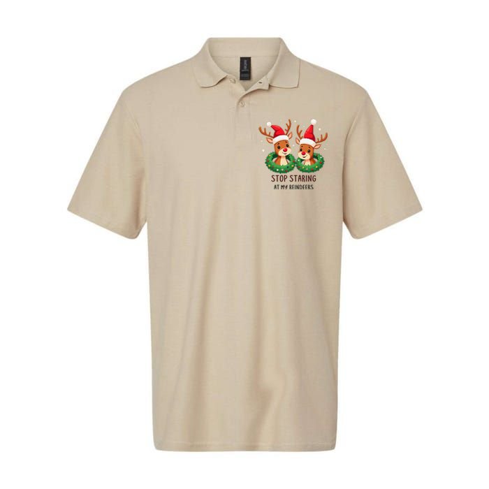 Funny Stop Staring At My Reindeers Boobs Ugly Gag Xmas Softstyle Adult Sport Polo