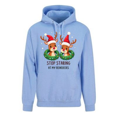 Funny Stop Staring At My Reindeers Boobs Ugly Gag Xmas Unisex Surf Hoodie