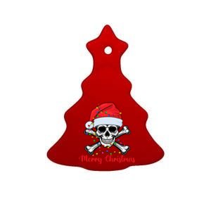 Funny Skull Skeleton Santa Hat Christmas Lights Gift Ceramic Tree Ornament