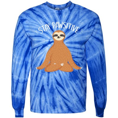 Funny Sloth Stay Pawsitive Yoga Sloth Lover Gift Tie-Dye Long Sleeve Shirt