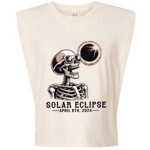 Funny Skeleton Solar Eclipse April 8th 2024 Garment-Dyed Women's Muscle Tee