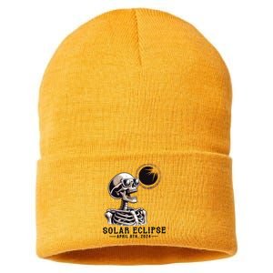 Funny Skeleton Solar Eclipse April 8th 2024 Sustainable Knit Beanie