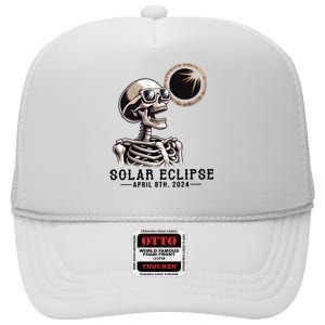 Funny Skeleton Solar Eclipse April 8th 2024 High Crown Mesh Back Trucker Hat