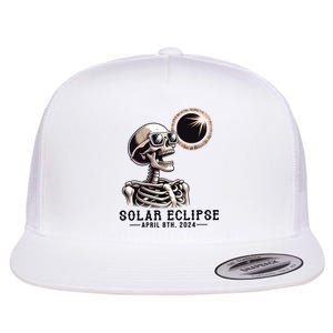 Funny Skeleton Solar Eclipse April 8th 2024 Flat Bill Trucker Hat