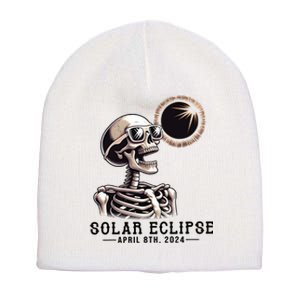 Funny Skeleton Solar Eclipse April 8th 2024 Short Acrylic Beanie