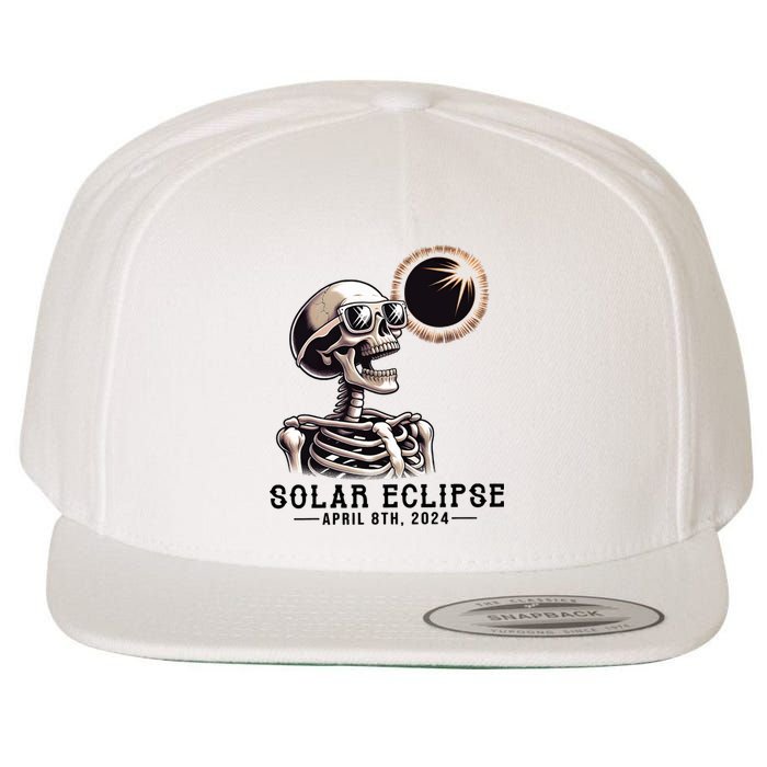 Funny Skeleton Solar Eclipse April 8th 2024 Wool Snapback Cap