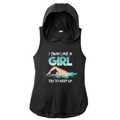 Funny Swimmer Swim Sport Athlete Swimming Funny Gift Ladies PosiCharge Tri-Blend Wicking Draft Hoodie Tank