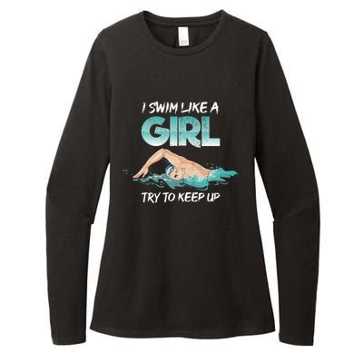 Funny Swimmer Swim Sport Athlete Swimming Funny Gift Womens CVC Long Sleeve Shirt