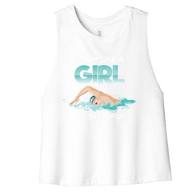 Funny Swimmer Swim Sport Athlete Swimming Funny Gift Women's Racerback Cropped Tank