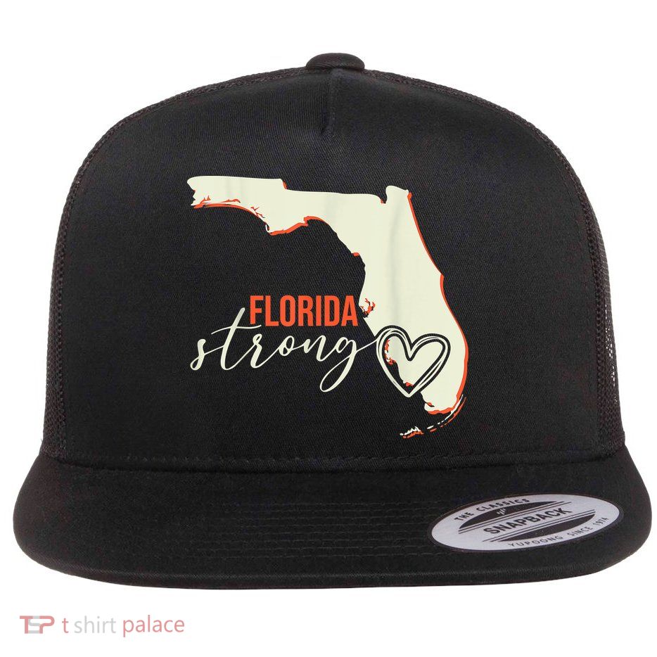 Florida Strong Support With Heart Flat Bill Trucker Hat