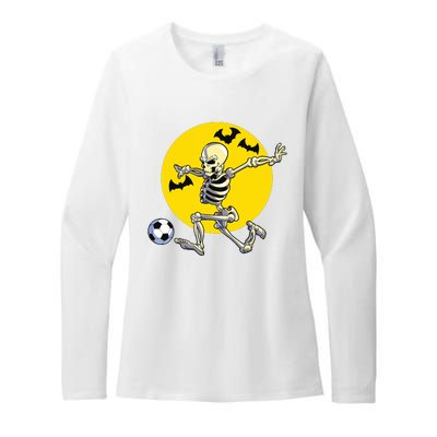 Funny Soccer Skeleton Moon Bat Halloween Costume Womens CVC Long Sleeve Shirt