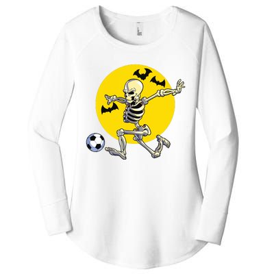 Funny Soccer Skeleton Moon Bat Halloween Costume Women's Perfect Tri Tunic Long Sleeve Shirt