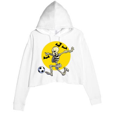 Funny Soccer Skeleton Moon Bat Halloween Costume Crop Fleece Hoodie