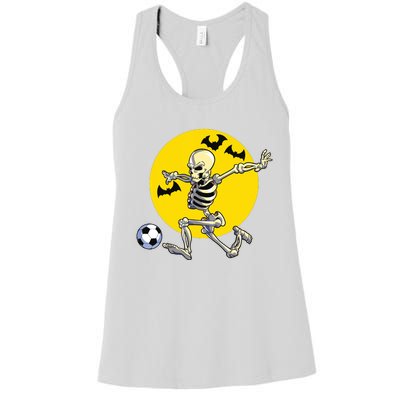 Funny Soccer Skeleton Moon Bat Halloween Costume Women's Racerback Tank