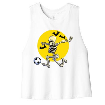 Funny Soccer Skeleton Moon Bat Halloween Costume Women's Racerback Cropped Tank