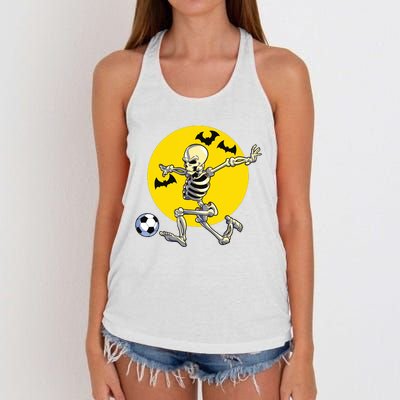 Funny Soccer Skeleton Moon Bat Halloween Costume Women's Knotted Racerback Tank