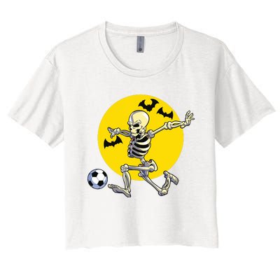 Funny Soccer Skeleton Moon Bat Halloween Costume Women's Crop Top Tee