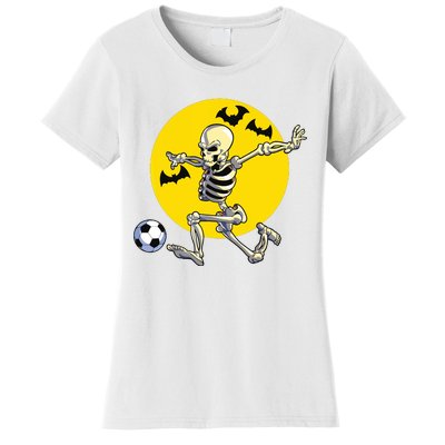 Funny Soccer Skeleton Moon Bat Halloween Costume Women's T-Shirt