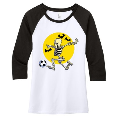 Funny Soccer Skeleton Moon Bat Halloween Costume Women's Tri-Blend 3/4-Sleeve Raglan Shirt