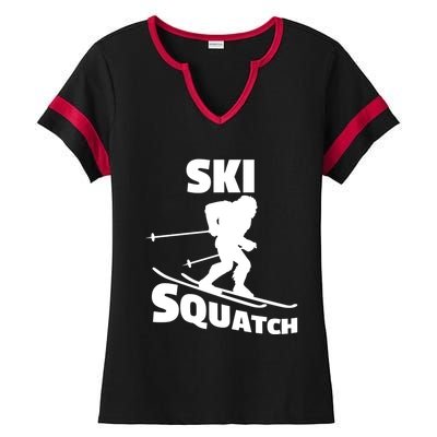 Funny Ski Squatch Downhill Skier Skiing Bigfoot Sasquatch Gift Ladies Halftime Notch Neck Tee