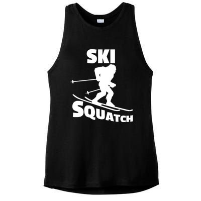 Funny Ski Squatch Downhill Skier Skiing Bigfoot Sasquatch Gift Ladies PosiCharge Tri-Blend Wicking Tank