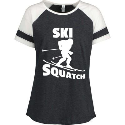 Funny Ski Squatch Downhill Skier Skiing Bigfoot Sasquatch Gift Enza Ladies Jersey Colorblock Tee