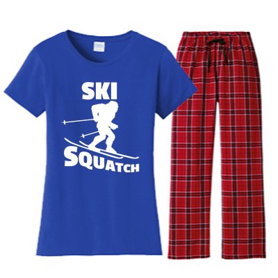 Funny Ski Squatch Downhill Skier Skiing Bigfoot Sasquatch Gift Women's Flannel Pajama Set