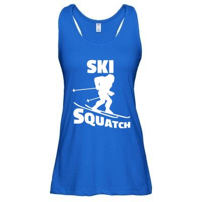 Funny Ski Squatch Downhill Skier Skiing Bigfoot Sasquatch Gift Ladies Essential Flowy Tank