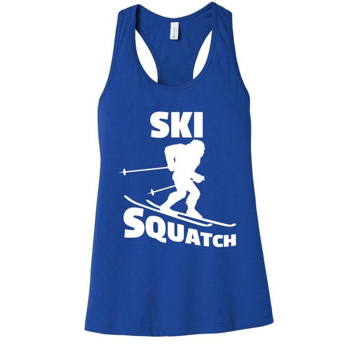 Funny Ski Squatch Downhill Skier Skiing Bigfoot Sasquatch Gift Women's Racerback Tank