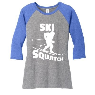 Funny Ski Squatch Downhill Skier Skiing Bigfoot Sasquatch Gift Women's Tri-Blend 3/4-Sleeve Raglan Shirt